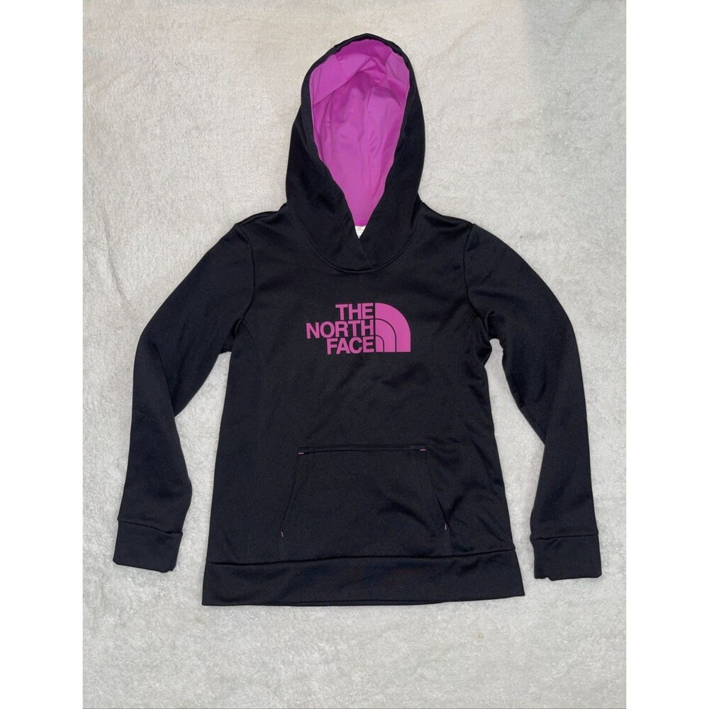 The North Face Hoodie Pullover Womens L Fleece Kangaroo Pockets Pink Black